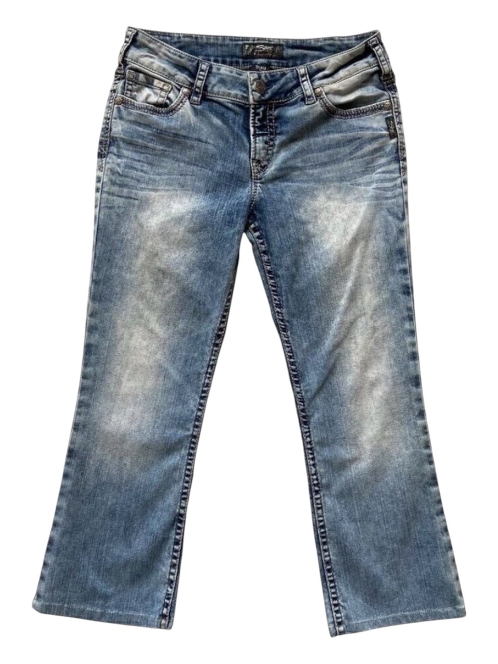 Silver Jeans silver Suki Women Medium Rise Straight Leg Jeans 32 Bleach tie dye